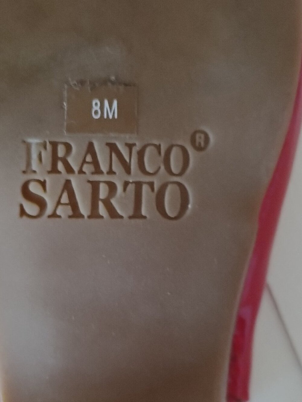 Franco Sarto Red Patent Leather Wedge Slingback Peeptoes, Size 8 - Picture 10 of 10
